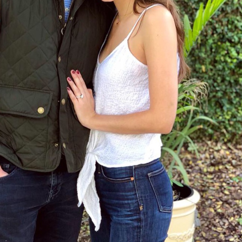 White Crepe Button Down Tie Front Tank - S